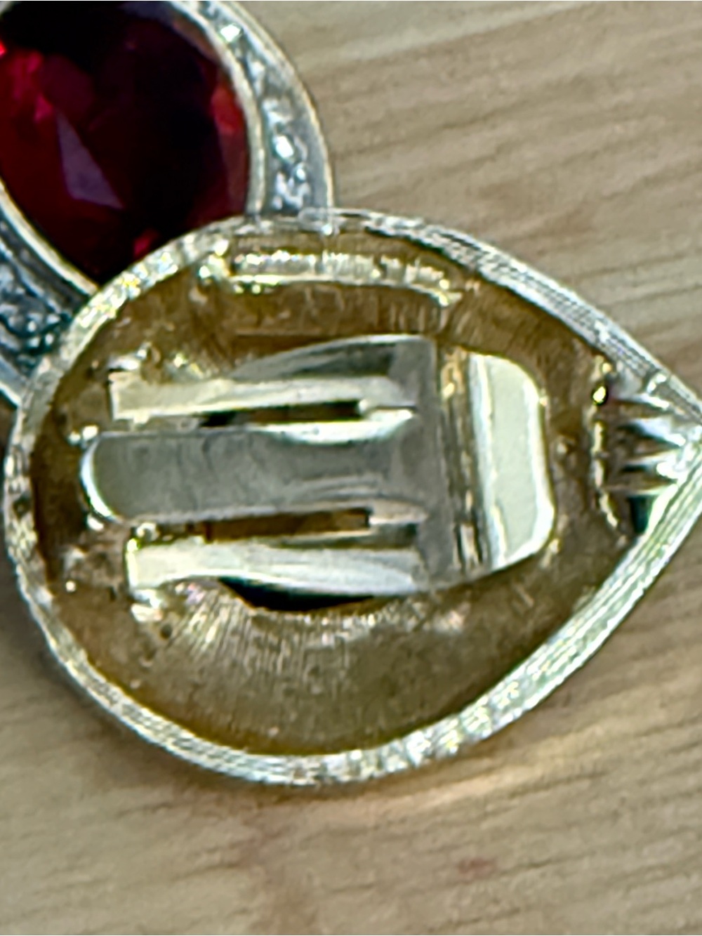 VTG 1980s Signed S.A.L. Swarovski Ruby Red Teardrop Clip-On Earrings pave rhines - Picture 9 of 14